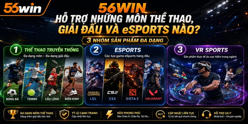 56WIN Hỗ Trợ Những Môn Thể Thao, Giải Đấu Và eSports Nào?